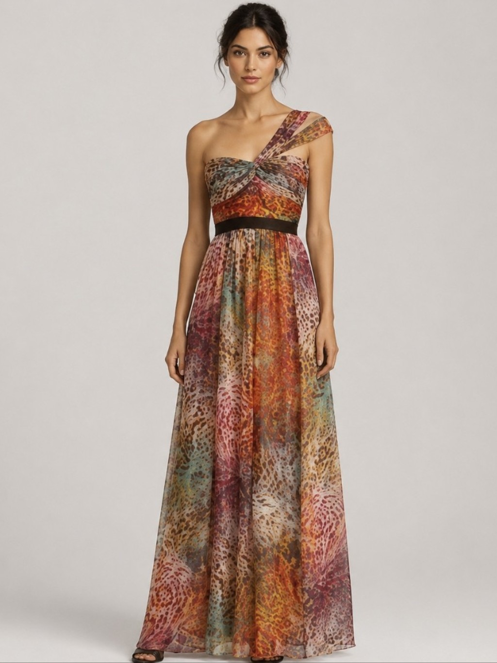 Bcbg Maxazria Inga Begonia Silk & Metallic Dress One Shoulder Maxi Floral Sz 4